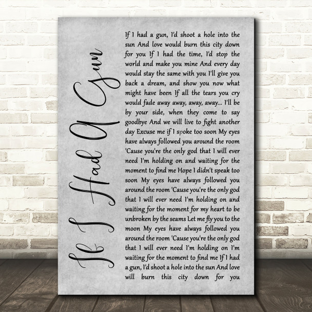 Noel Gallagher If I Had A Gun Rustic Script Grey Song Lyric Quote Print