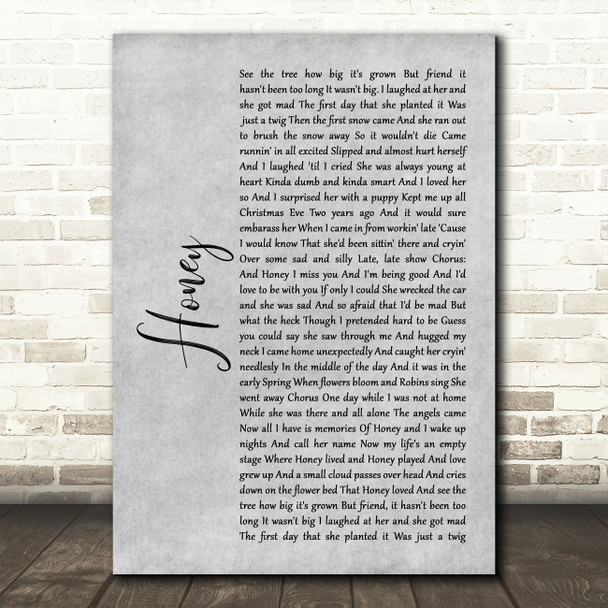 Bobby Goldsboro Honey Rustic Script Grey Song Lyric Quote Print