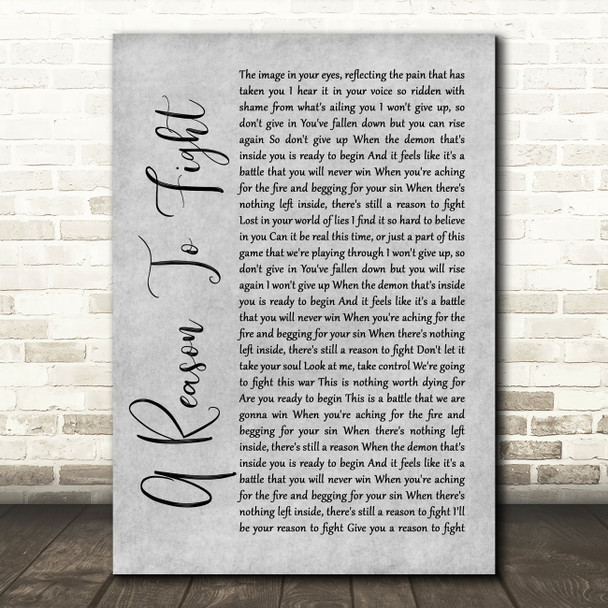 Disturbed A Reason To Fight Rustic Script Grey Song Lyric Quote Print