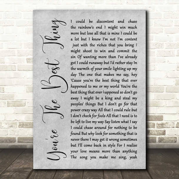The Style Council You're The Best Thing Rustic Script Grey Song Lyric Print