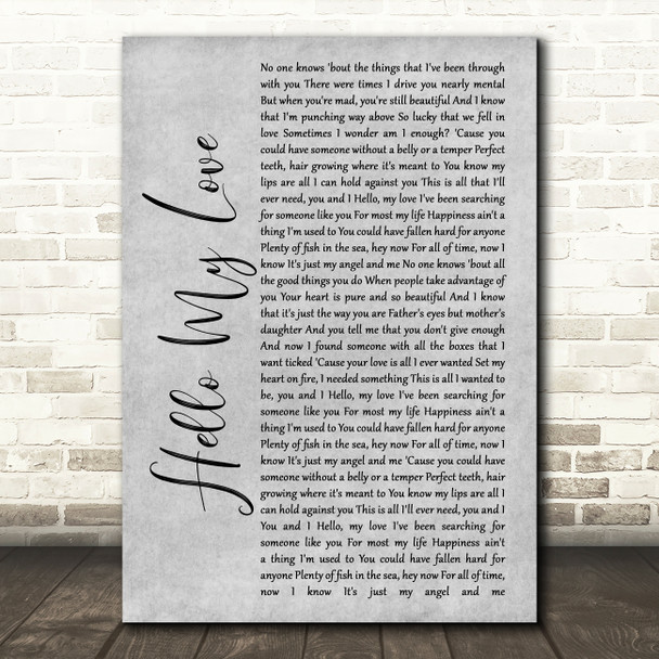 Westlife Hello My Love Rustic Script Grey Song Lyric Quote Print