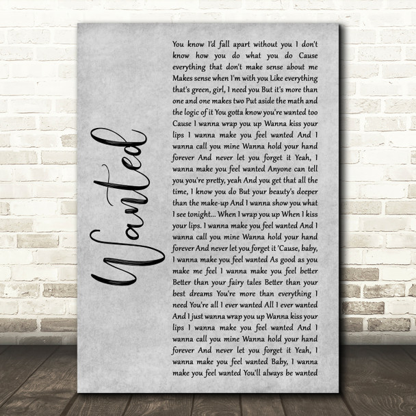 Hunter Hayes Wanted Rustic Script Grey Song Lyric Quote Print