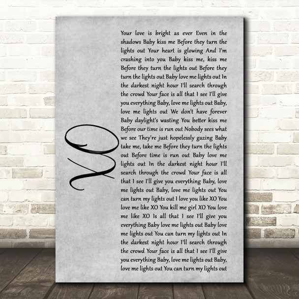 John Mayer XO Rustic Script Grey Song Lyric Quote Print
