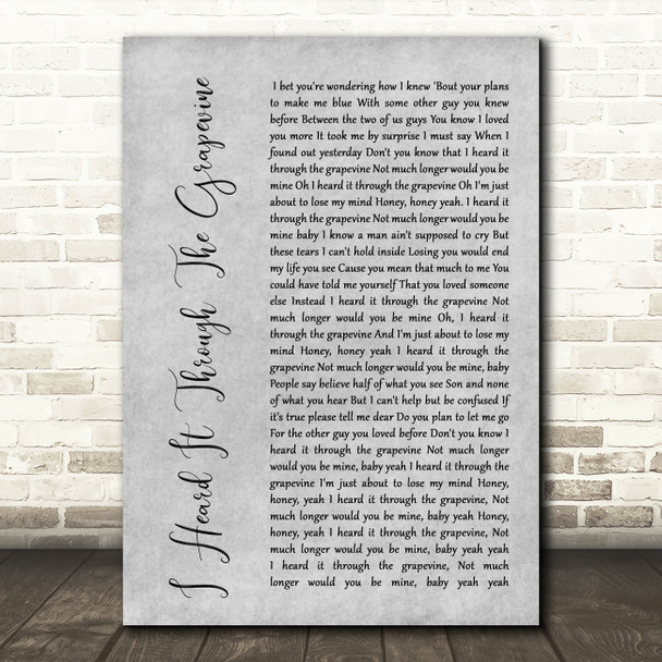 Marvin Gaye I Heard It Through The Grapevine Rustic Script Grey Song Lyric Print