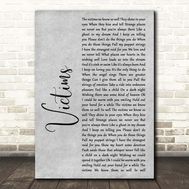 Culture Club Victims Rustic Script Grey Song Lyric Print