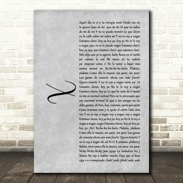 Nicky Jam x J Balvin X Rustic Script Grey Song Lyric Print