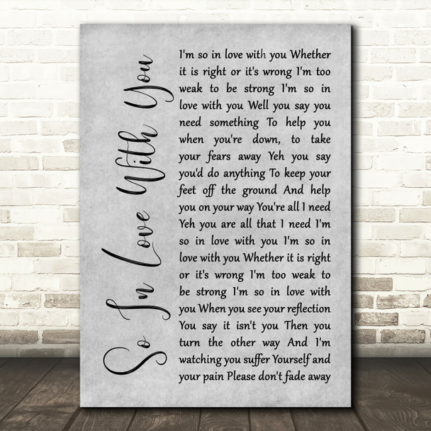 Texas So In Love With You Rustic Script Grey Song Lyric Print