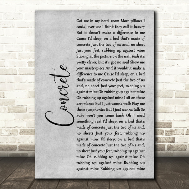 Tom Odell Concrete Rustic Script Grey Song Lyric Print