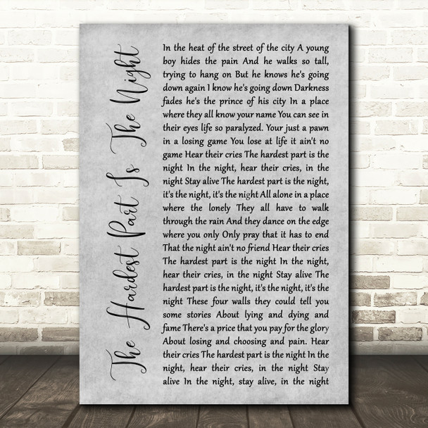 Bon Jovi The Hardest Part Is The Night Rustic Script Grey Song Lyric Print
