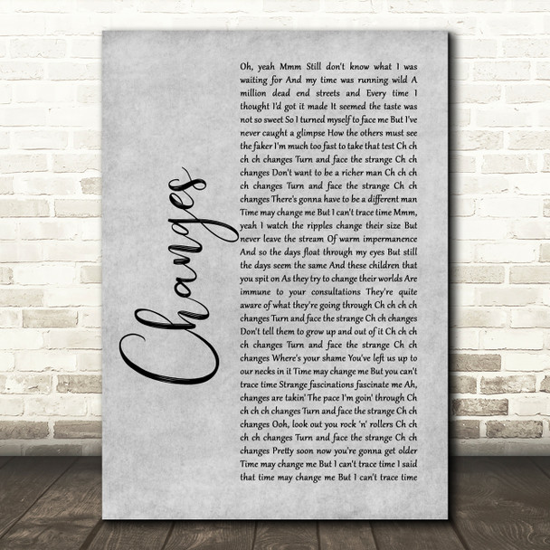 David Bowie Changes Rustic Script Grey Song Lyric Print