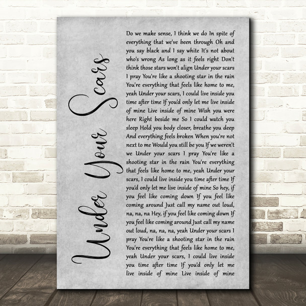 Godsmack Under Your Scars Rustic Script Grey Song Lyric Print