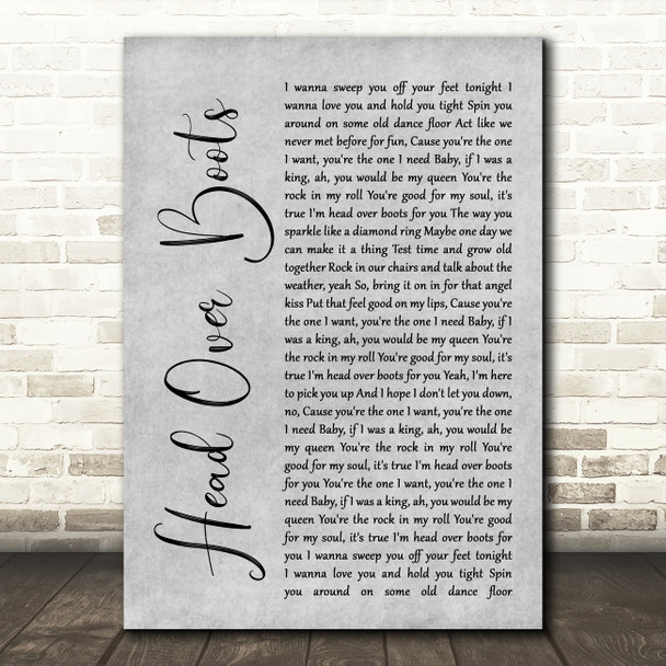 Jon Pardi Head Over Boots Rustic Script Grey Song Lyric Print
