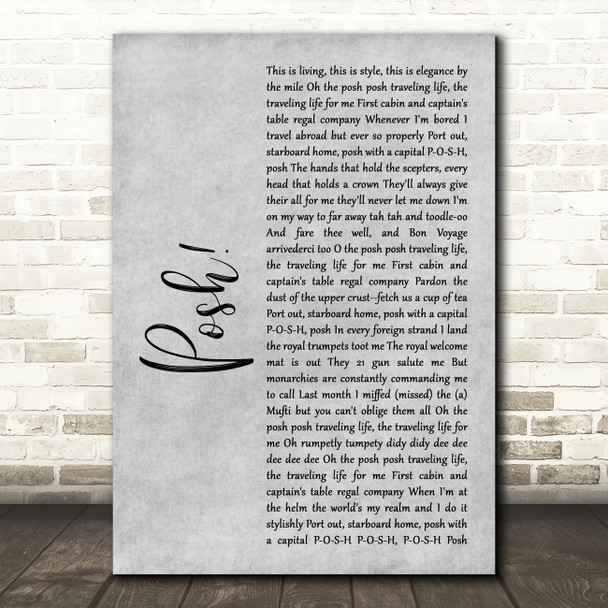 Lionel Jeffries Posh! Rustic Script Grey Song Lyric Print