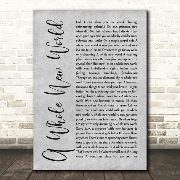 Peabo Bryson & Regina Belle A Whole New World Rustic Script Grey Song Print