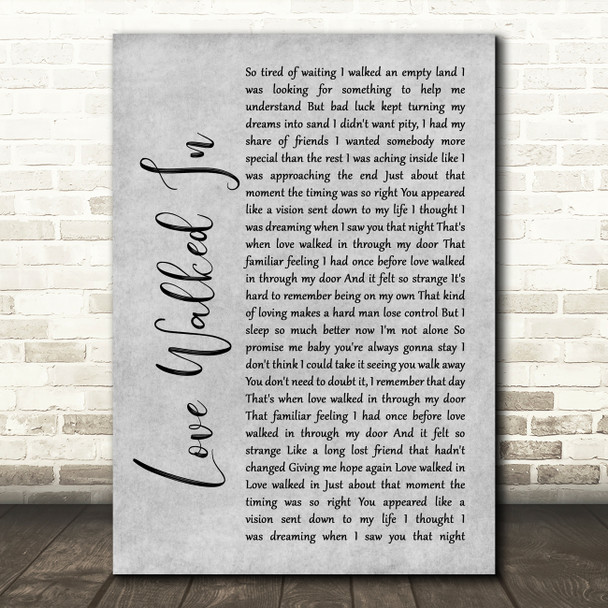 Thunder Love Walked In Rustic Script Grey Song Lyric Print