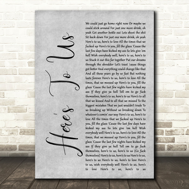 Halestorm Here's To Us Rustic Script Grey Song Lyric Quote Print