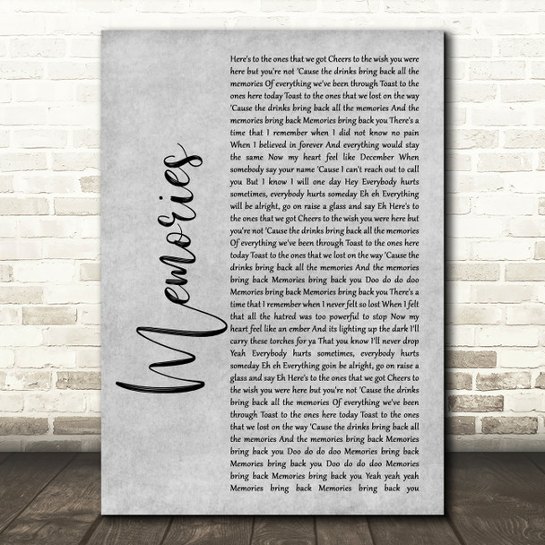 Maroon 5 Memories Grey Rustic Script Song Lyric Print