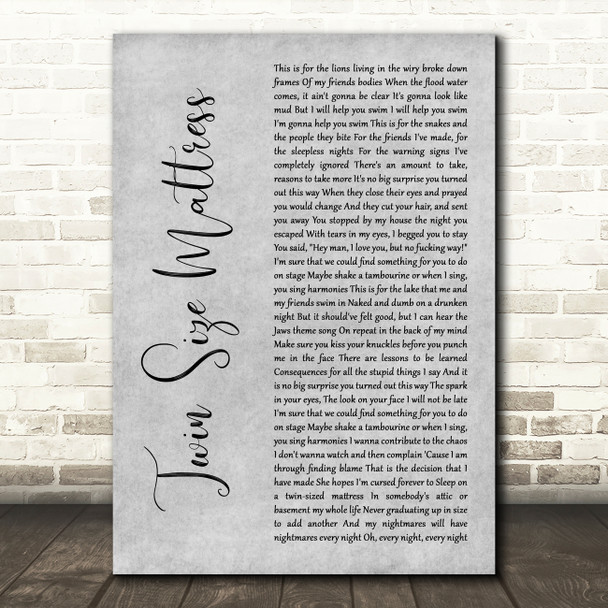 The Front Bottoms Twin Size Mattress Grey Rustic Script Song Lyric Music Art Print