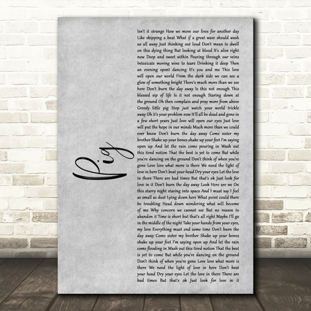 Dave Matthews Band Pig Grey Rustic Script Song Lyric Music Art Print