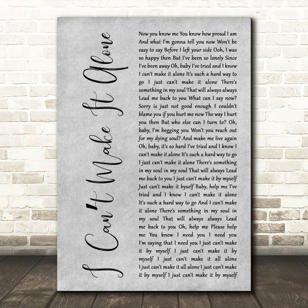 Dusty Springfield I Cant Make It Alone Grey Rustic Script Song Lyric Music Art Print