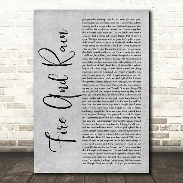 James Taylor Fire And Rain Grey Rustic Script Song Lyric Music Art Print