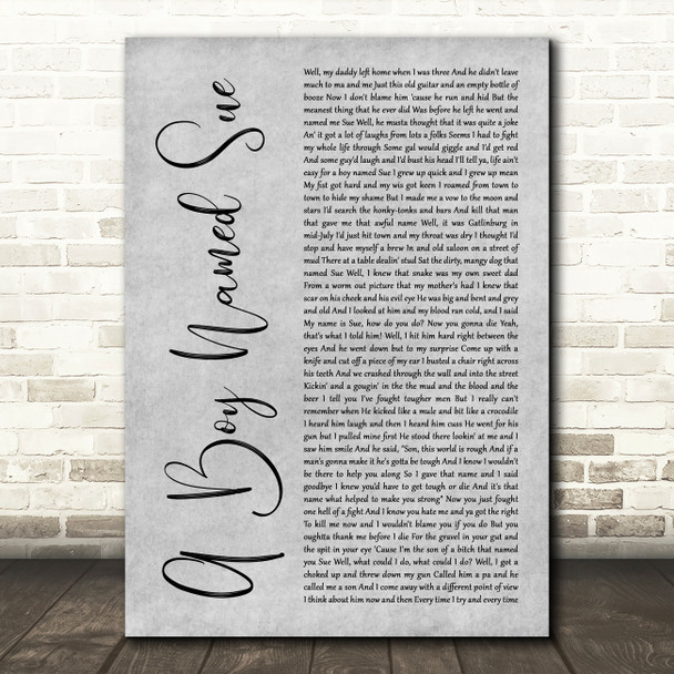 Johnny Cash A Boy Named Sue Grey Rustic Script Song Lyric Music Art Print