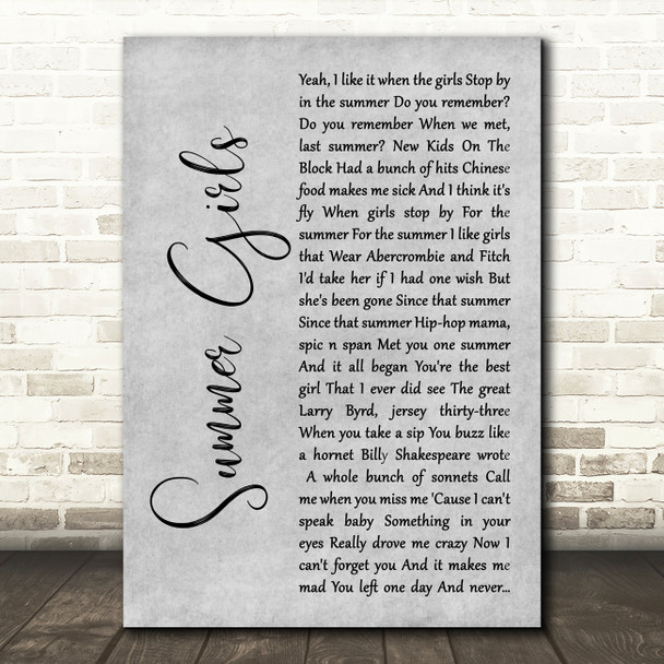 LFO Summer Girls Grey Rustic Script Song Lyric Music Art Print