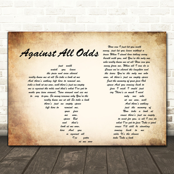 Phil Collins Against All Odds Man Lady Couple Song Lyric Quote Print