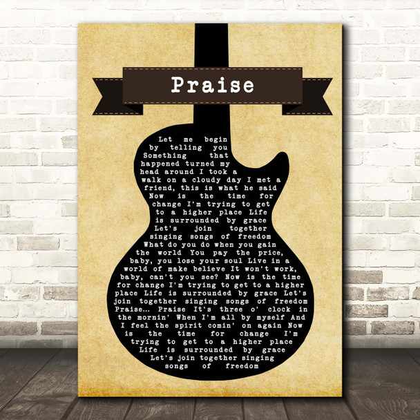 Santana Praise Black Guitar Song Lyric Print