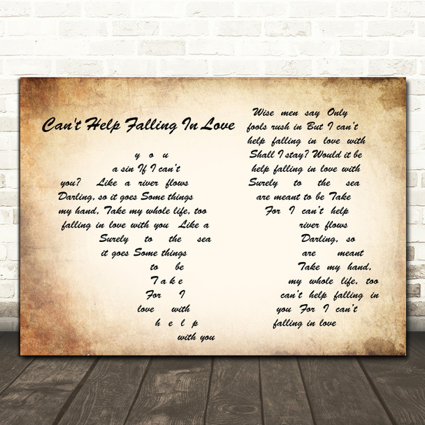 Elvis Presley Can't Help Falling In Love Man Lady Couple Song Lyric Quote Print