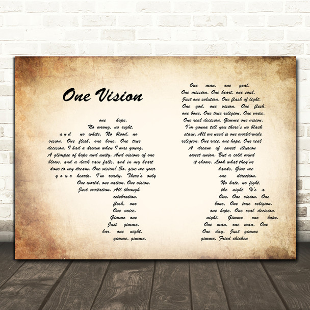 Queen One Vision Man Lady Couple Song Lyric Quote Print