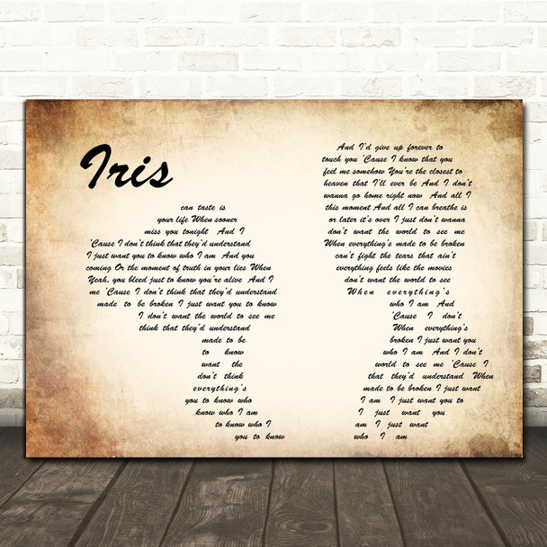Goo Goo Dolls Iris Man Lady Couple Song Lyric Quote Print