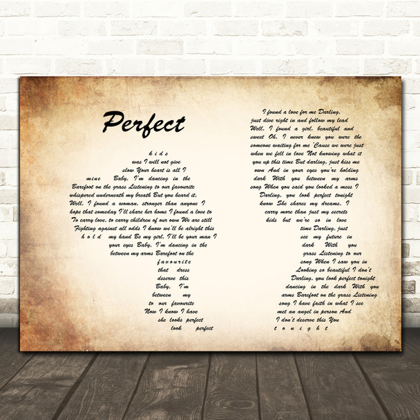 Ed Sheeran Perfect Man Lady Couple Song Lyric Print