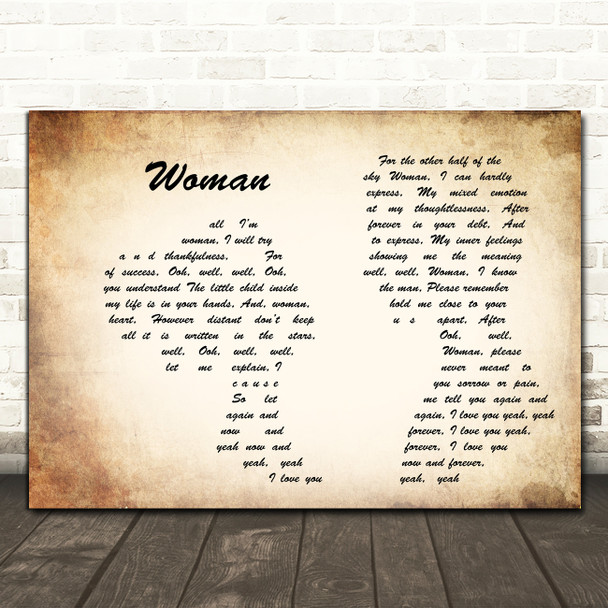 John Lennon Woman Man Lady Couple Song Lyric Print
