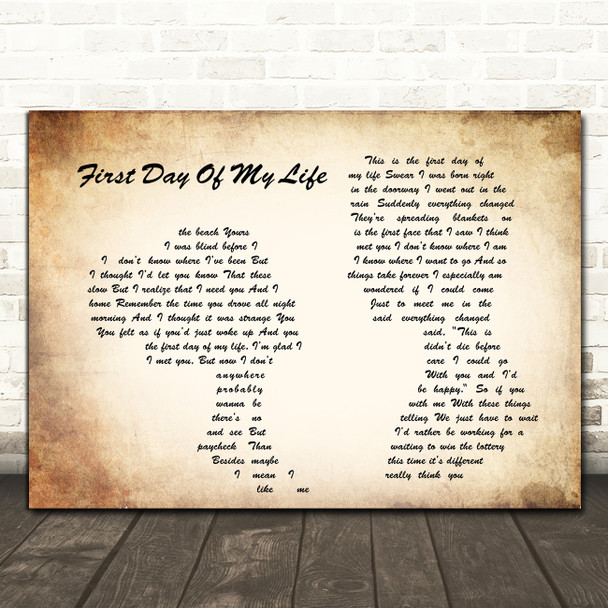 Bright Eyes First Day Of My Life Man Lady Couple Song Lyric Quote Print