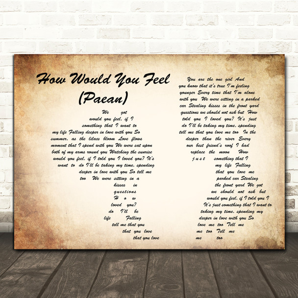 Ed Sheeran How Would You Feel (Paean) Man Lady Couple Song Lyric Quote Print