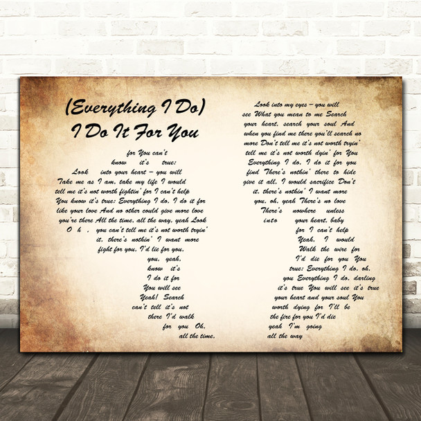 Bryan Adams Everything I Do I Do It For You Man Lady Couple Song Lyric Quote Print