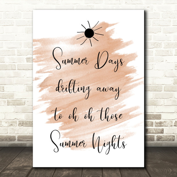 Watercolour Grease Summer Nights Song Lyric Quote Print
