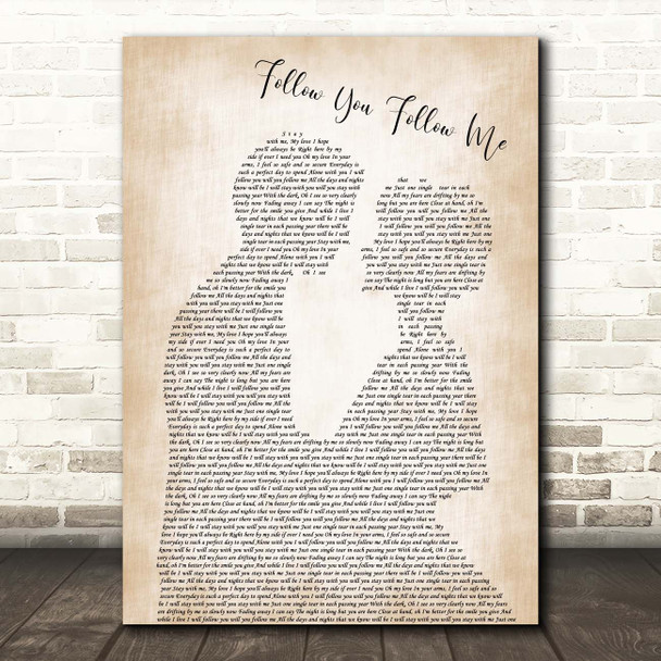 Genesis Follow You Follow Me Man Lady Bride Groom Wedding Song Lyric Print