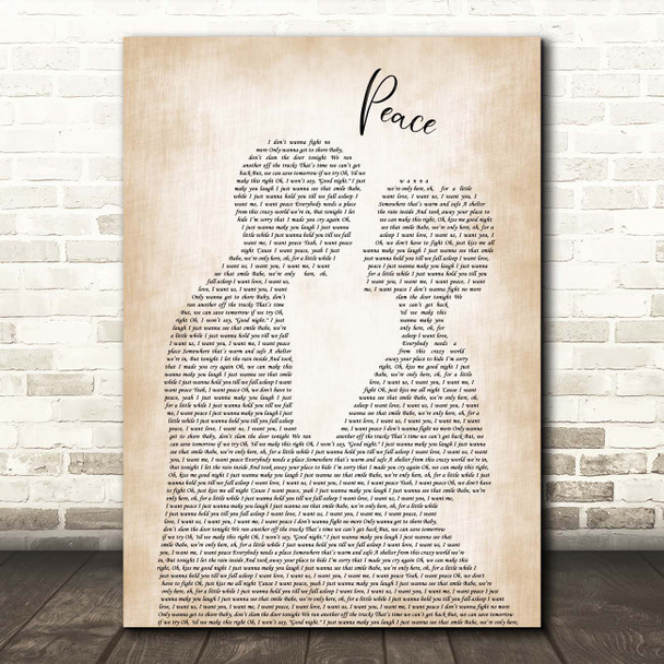 O.A.R. Peace Man Lady Bride Groom Wedding Song Lyric Print
