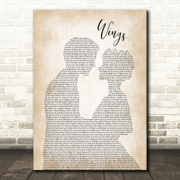 Birdy Wings Man Lady Bride Groom Wedding Song Lyric Wall Art Print
