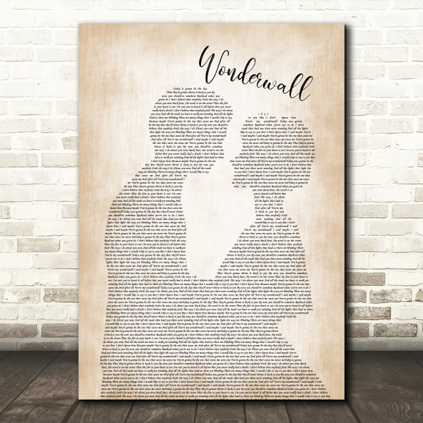 Oasis Wonderwall Man Lady Bride Groom Wedding Song Lyric Print
