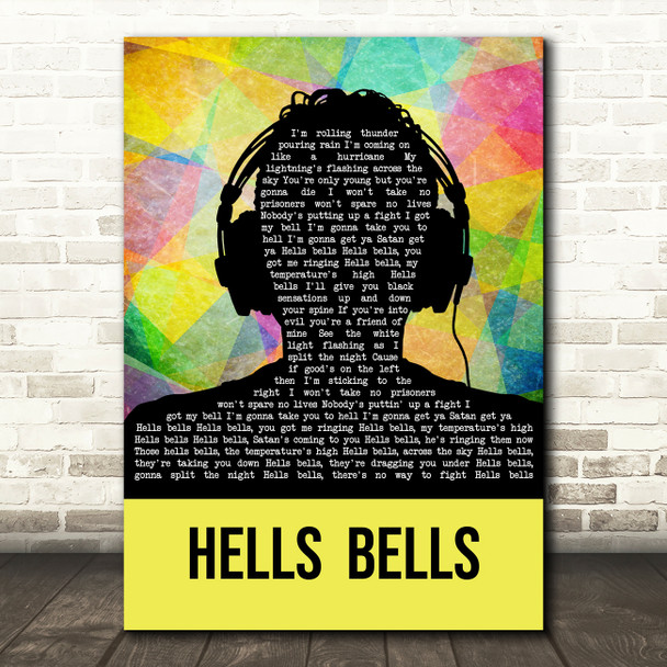 AC DC Hells Bells Multicolour Man Headphones Song Lyric Quote Music Print
