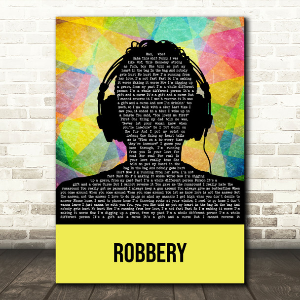 Juice WRLD Robbery Multicolour Man Headphones Song Lyric Music Art Print