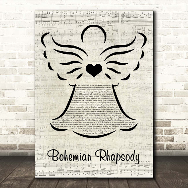 Queen Bohemian Rhapsody Music Script Angel Song Lyric Print