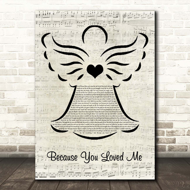 Celine Dion Because You Loved Me Music Script Angel Song Lyric Print