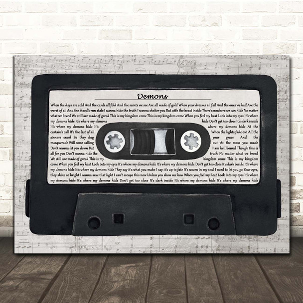 Imagine Dragons Demons Music Script Cassette Tape Song Lyric Print