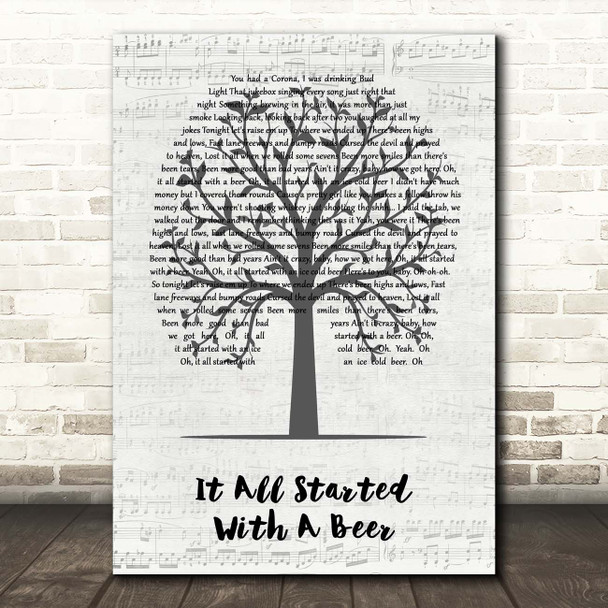 Frankie Ballard It All Started With A Beer Music Script Tree Song Lyric Print