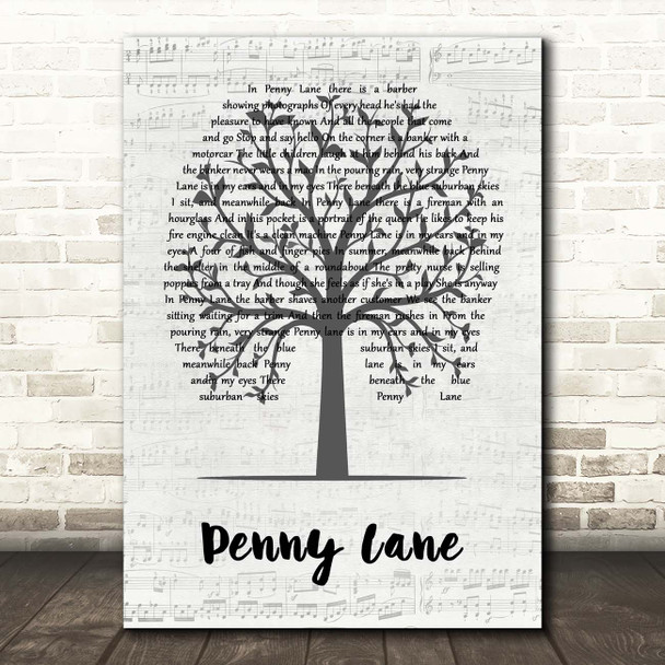 The Beatles Penny Lane Music Script Tree Song Lyric Print