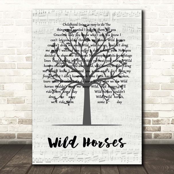 The Rolling Stones Wild Horses Music Script Tree Song Lyric Print